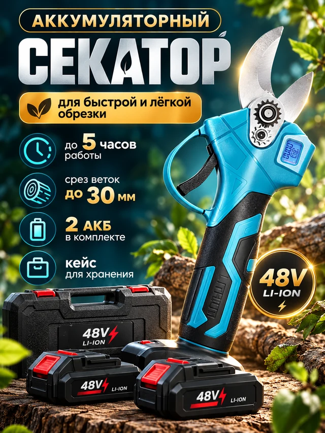 Аккумуляторный секатор — главный слайд